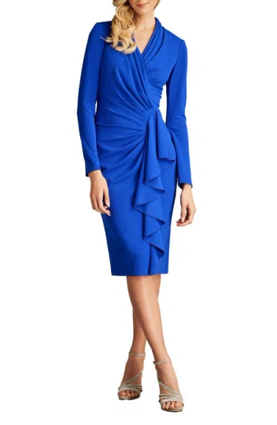 Tadashi Shoji Ruffle Side Drape Long Sleeve Cocktail Dress In Blue