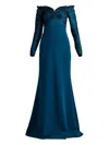 Tadashi Shoji Off The Shoulder Long Sleeve Mermaid Gown In Blue