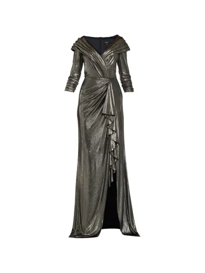 Tadashi Shoji Ruffled Metallic-effect Dress In Gray