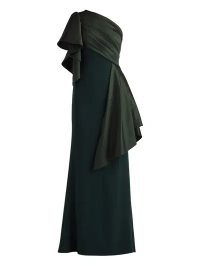 Tadashi Shoji Draped One-shoulder Mixed Media Gown In Green