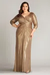 Tadashi Shoji Ryah Metallic Twist Drape Gown In Brown