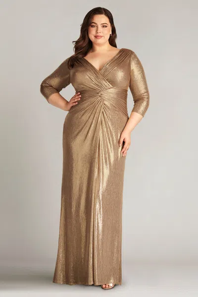 Tadashi Shoji Ryah Metallic Twist Drape Gown In Brown