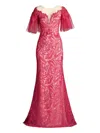 Tadashi Shoji Ryn Embroidered Tulle Illusion Gown In Pink