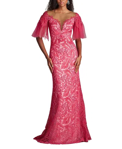 Tadashi Shoji Ryn Embroidered Tulle Illusion Gown In Pink