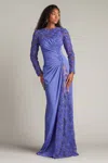Tadashi Shoji Sequin Floral Embellished Long Sleeve Gown In Purple