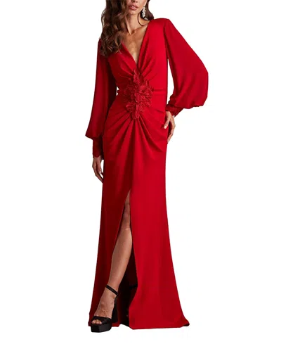 Tadashi Shoji Sahana Bishop Sleeve Plunge Gown