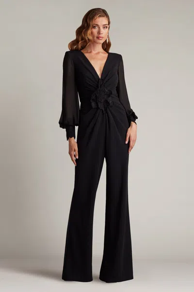 Tadashi Shoji Sahana Bishop Sleeve Plunge Jumpsuit In Black