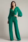Tadashi Shoji Sahana Bishop Sleeve Plunge Jumpsuit In Green