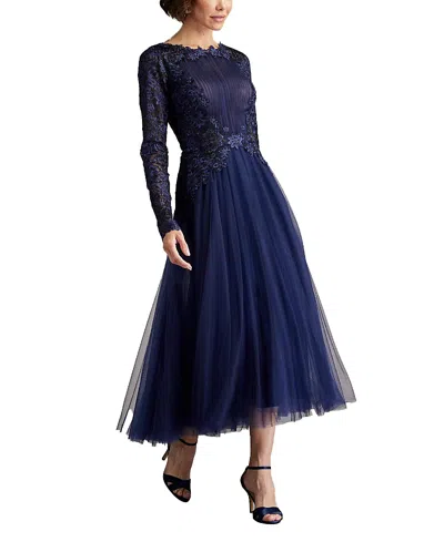 Tadashi Shoji Saitta Embroidered Tulle Midi Dress In Midnight