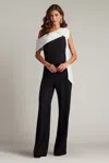 Tadashi Shoji Bow One-shoulder Crepe Jumpsuit In Black