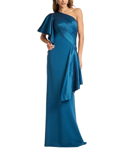 Tadashi Shoji Draped One-shoulder Taffeta Crepe Gown In Blue