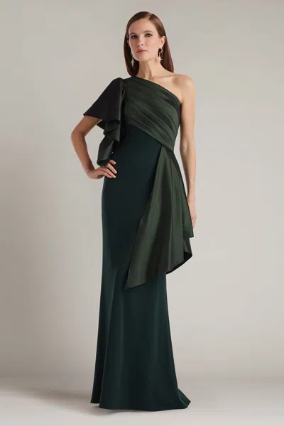 Tadashi Shoji Santa Fe Draped Flounce Gown In Green