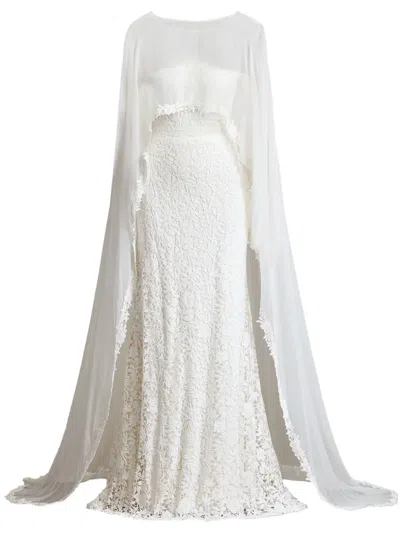 Tadashi Shoji Sassel Layered Lace Gown In White