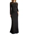 Tadashi Shoji Savoy Sheer Sleeve Gown In Black