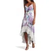 Tadashi Shoji Lua Floral Print Tassel Fringe Slip Dress In White