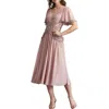 Tadashi Shoji Scroll Detail Flutter Sleeve Cocktail Midi Dress In Neutral