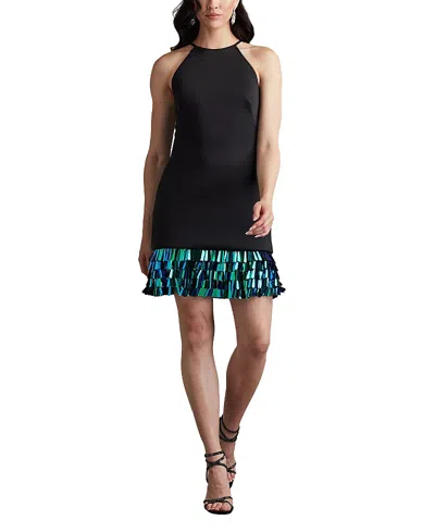 Tadashi Shoji Selena Neoprene Sequin-fringe Mini Dress In Black