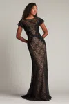 Tadashi Shoji Embellished Flutter Sleeve Lace Mermaid Gown In Multi