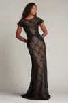 Tadashi Shoji Embellished Flutter Sleeve Lace Mermaid Gown In Multi