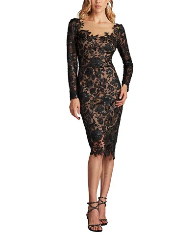 Tadashi Shoji Senoia Sequin Embroidered Illusion Dress In Black