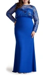 TADASHI SHOJI TADASHI SHOJI SEQUIN BLOUSON BODICE LONG SLEEVE GOWN