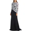 Tadashi Shoji Sequin Bodice Long Sleeve Gown In White/black
