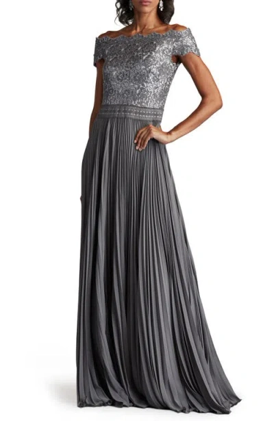 TADASHI SHOJI TADASHI SHOJI SEQUIN BODICE SHORT SLEEVE GOWN