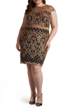 Tadashi Shoji Sequin Cap Sleeve Lace Dress In Copper Shadow/ B