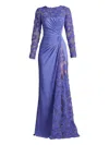 Tadashi Shoji Sequin Floral Embellished Long Sleeve Gown In Blue