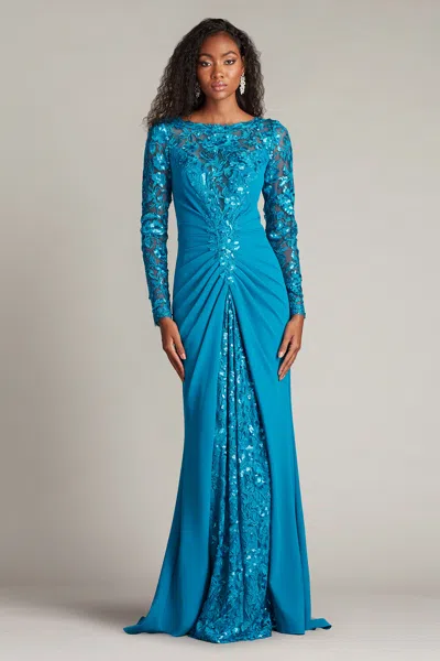 Tadashi Shoji Sequin Embellished Long Sleeved Gown In Multi