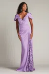 Tadashi Shoji Sunas Draped Crepe And Sequin Embroidered Gown In Multi