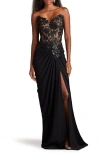 Tadashi Shoji Dresden Draped Sequin Embroidered Gown In Black