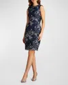 Tadashi Shoji Sequin Floral-embroidered Bodycon Dress In Midnight