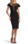 Tadashi Shoji Sequin Floral Embroidered Detail Sheath Cocktail Dress In Black