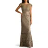 Tadashi Shoji Sequin Illusion Lace Gown In Smoke Pearl
