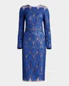 Tadashi Shoji Sequin Illusion Lace Midi Sheath Dress In Mystic Blue Nud