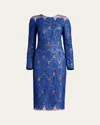 Tadashi Shoji Sequin Illusion Lace Midi Sheath Dress In Mystic Blue Nud