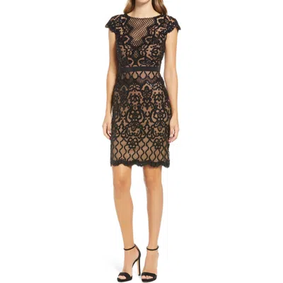 Tadashi Shoji Sequin Lace Cocktail Dress In Black/nude