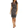 Tadashi Shoji Illusion Sequined Lace Midi Dress In Dark Pearl/black