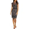 Tadashi Shoji Illusion Sequined Lace Midi Dress In Dark Pearl Black