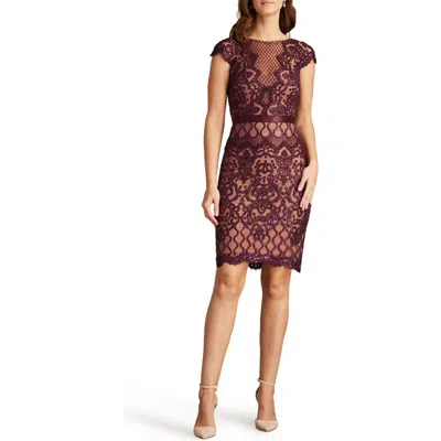 Tadashi Shoji Sequin Lace Body-con Cocktail Dress In Mulberry/beige