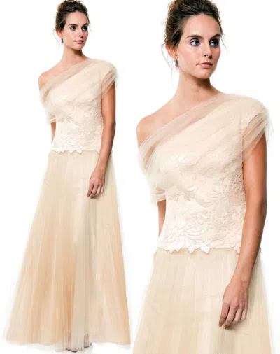 Pre-owned Tadashi Shoji Sequin Lace Tulle One Shoulder Jute Dress Formal Ball Gown