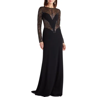 Tadashi Shoji Duin Sequin Hourglass Embroidered Gown In Black
