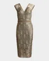 Tadashi Shoji Sequined Lace Knee-length Dress In Smoke Pearl