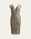 Tadashi Shoji Sequined Lace Knee-length Dress In Smoke Pearl