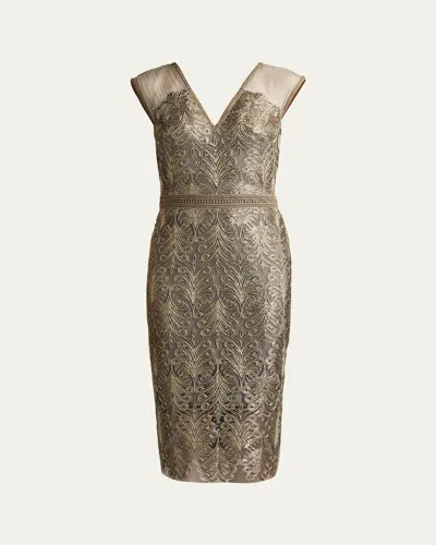 TADASHI SHOJI SEQUINED LACE KNEE-LENGTH DRESS