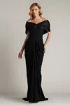 Tadashi Shoji Seraphine Pleated Portrait Collar Gown In Black