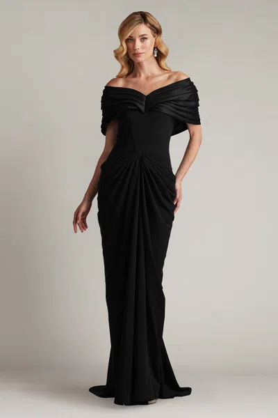 Tadashi Shoji Seraphine Pleated Portrait Collar Gown In Black