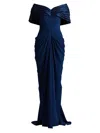 Tadashi Shoji Crepe And Taffeta Off Shoulder Gown In Blue