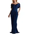 Tadashi Shoji Crepe And Taffeta Off Shoulder Gown In Navy